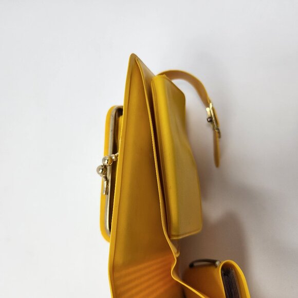 Vtg 70s Sirco Star Brand Hong Kong Yellow Faux Patent Leather Wallet Coin Pouch - Picture 14 of 16